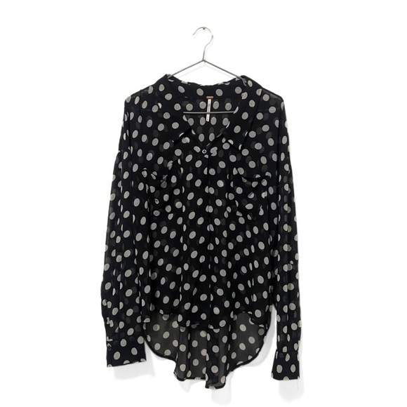 Free People Black/White Sheer Polka Dot Easy Rider Blouse Size Small - Picture 2 of 9